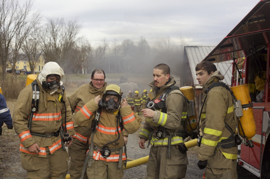 Firefighters preparing for the joint exercise barn-burning.